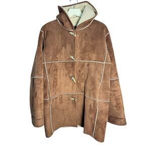 Ralph Lauren Jacket Womens Large Faux Suede Sheerling Brown Lobster Claw 90s